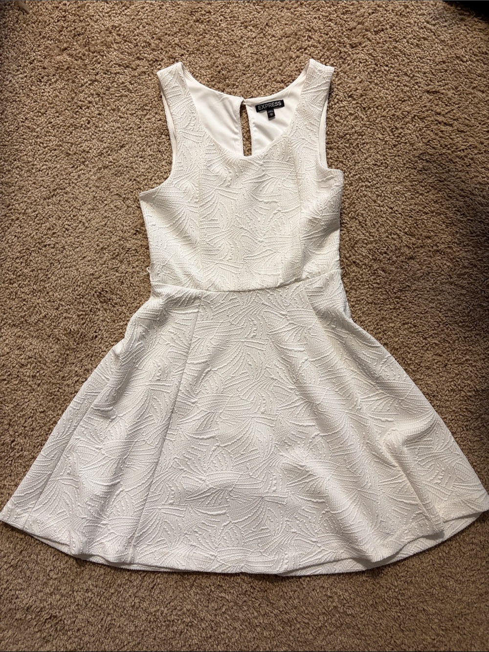 Express White Textured Sleeveless Fit & Flare Mini Dress